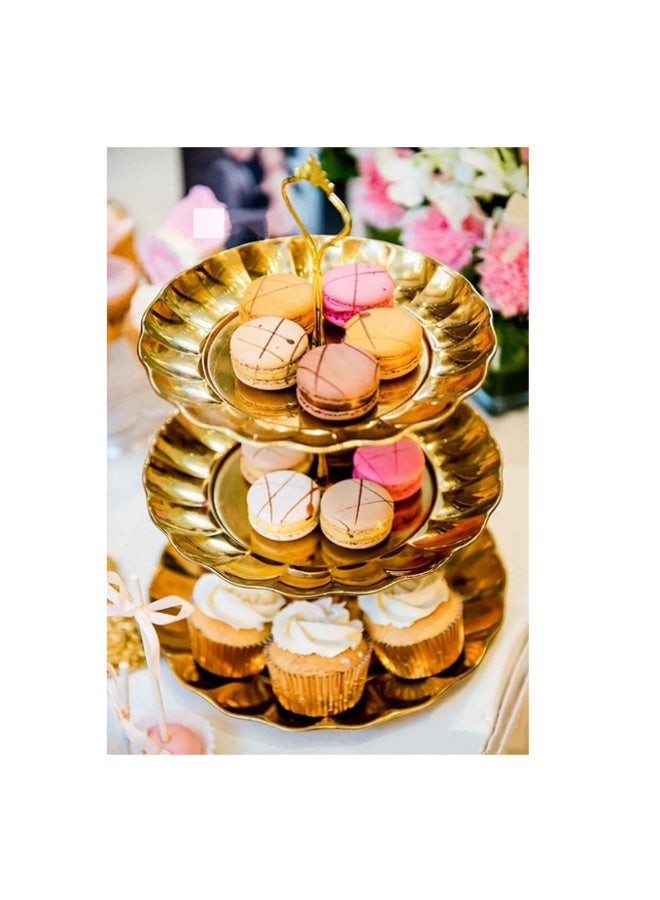 1PCS Three Tier Cake Stand and Fruit Plate Large Food Grade Stainless Steel Stand of Golden for Cakes Desserts Fruits Candy Buffet Stand Golden - Image 5